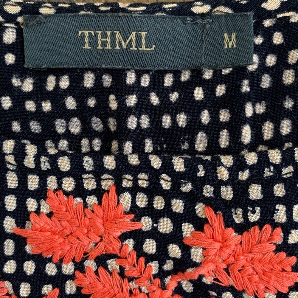 THML Sleeveless Black Blouse with Orange Embroidered Flowers & Cream Dots - Picture 7 of 15